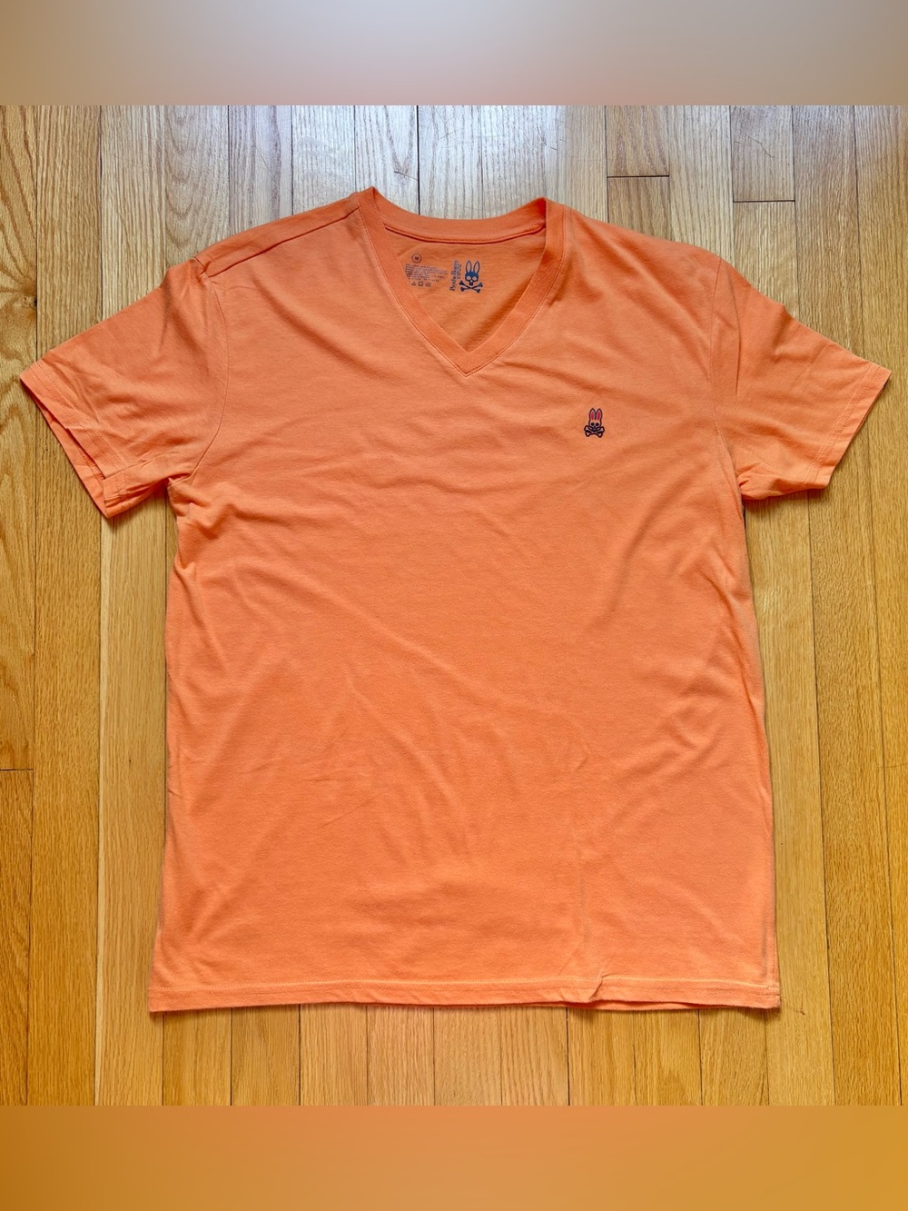 Psycho Bunny Men’s Short Sleeve V-Neck Shirt Medium Orange Solid